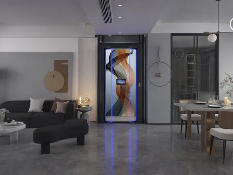 Vector Pro home elevator with glass doors and marble walls