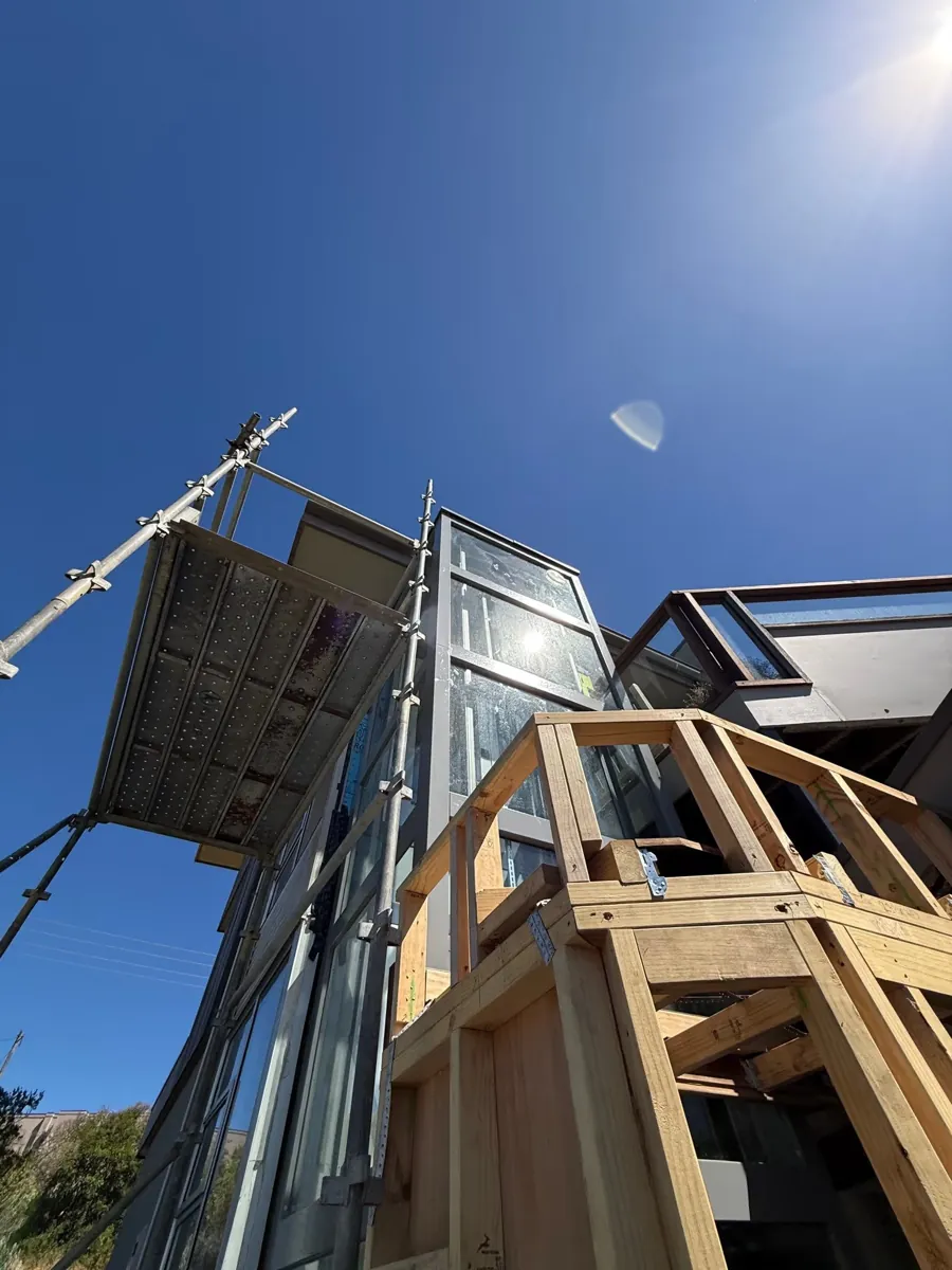Exterior view of modern home with elevator installation in Sydney, NSW